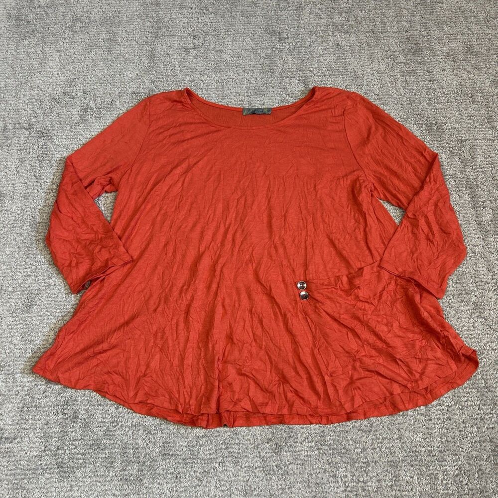 Chalet et Ceci Top Womens XS Oversized Boxy Crinkle Lagenlook Artsy Bamboo